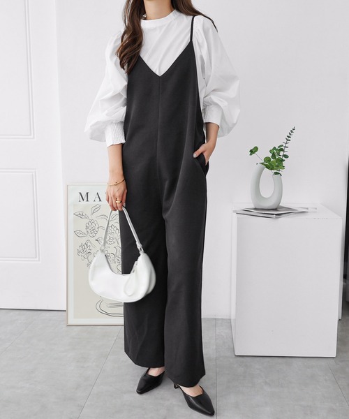 セール】【3サイズ展開】きれいめツイルワイドキャミサロペット