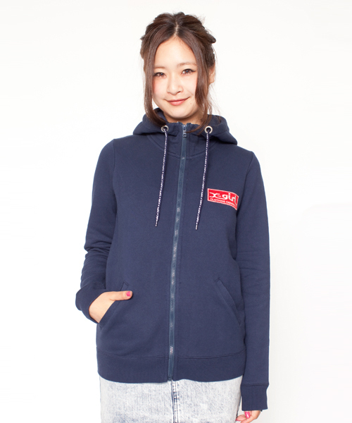 X-girl（エックスガール）の「X-girl VARIOUS SWEAT HOODIE（パーカー・レディース・ホワイト/カモフラージュ/ブラック/アッシュグレー/グリーン/ネイビー/A/B・1/2）」の5枚目の写真