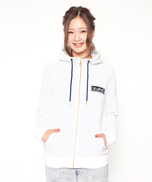 X-girl（エックスガール）の「X-girl VARIOUS SWEAT HOODIE（パーカー・レディース・ホワイト/カモフラージュ/ブラック/アッシュグレー/グリーン/ネイビー/A/B・1/2）」の7枚目の写真