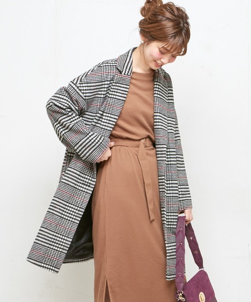 natural couture（ナチュラルクチュール）の「ウールチェック柄ロングチェスター（チェスターコート・レディース・ブラック/ブラウン・FREE）」の22枚目の写真