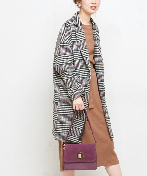 natural couture（ナチュラルクチュール）の「ウールチェック柄ロングチェスター（チェスターコート・レディース・ブラック/ブラウン・FREE）」の6枚目の写真