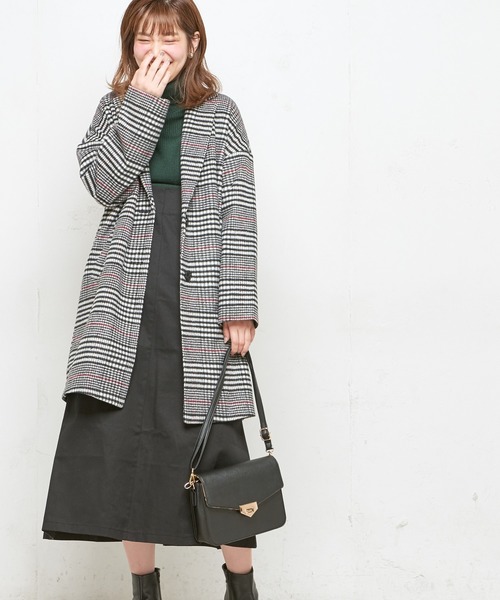 natural couture（ナチュラルクチュール）の「ウールチェック柄ロングチェスター（チェスターコート・レディース・ブラック/ブラウン・FREE）」の9枚目の写真