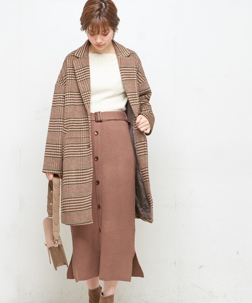 natural couture（ナチュラルクチュール）の「ウールチェック柄ロングチェスター（チェスターコート・レディース・ブラック/ブラウン・FREE）」の7枚目の写真