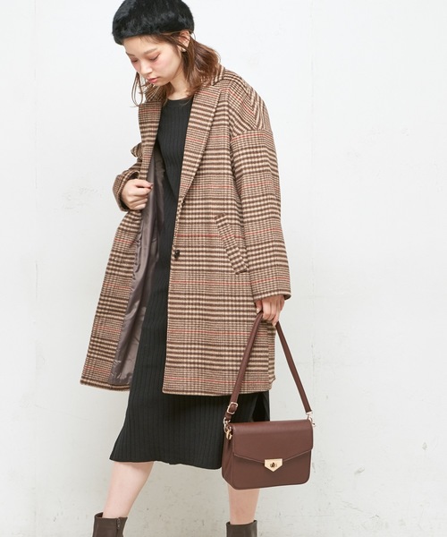 natural couture（ナチュラルクチュール）の「ウールチェック柄ロングチェスター（チェスターコート・レディース・ブラック/ブラウン・FREE）」の10枚目の写真