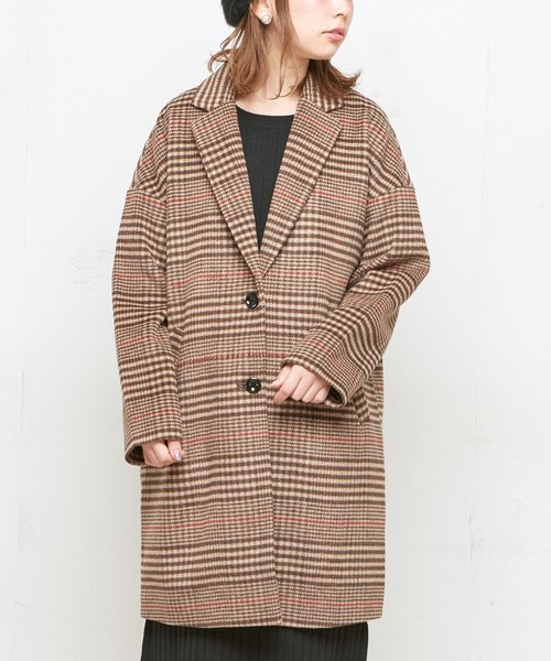 natural couture（ナチュラルクチュール）の「ウールチェック柄ロングチェスター（チェスターコート・レディース・ブラック/ブラウン・FREE）」の20枚目の写真