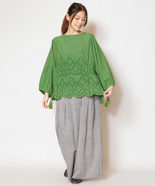 チャイハネ（チャイハネ）の「【チャイハネ】カットワークレーストップス（シャツ/ブラウス・レディース・ホワイト/ブラック/パープル/グリーン・FREE）」の13枚目の写真