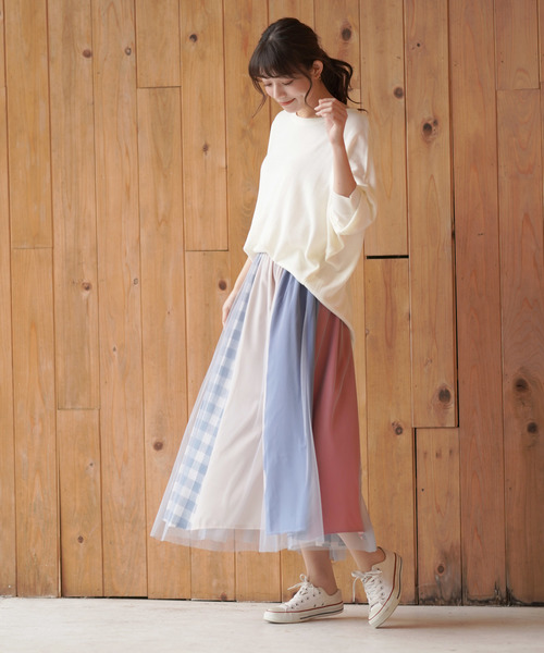 rps（アールピーエス）の「チュール×パッチワークフレアースカート（スカート・レディース・ネイビー/ブルー・M）」の3枚目の写真