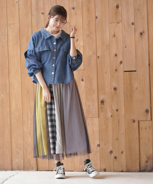 rps（アールピーエス）の「チュール×パッチワークフレアースカート（スカート・レディース・ネイビー/ブルー・M）」の6枚目の写真