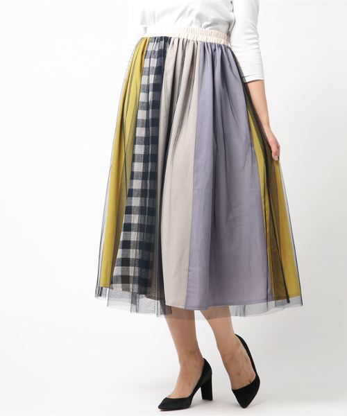 rps（アールピーエス）の「チュール×パッチワークフレアースカート（スカート・レディース・ネイビー/ブルー・M）」の4枚目の写真