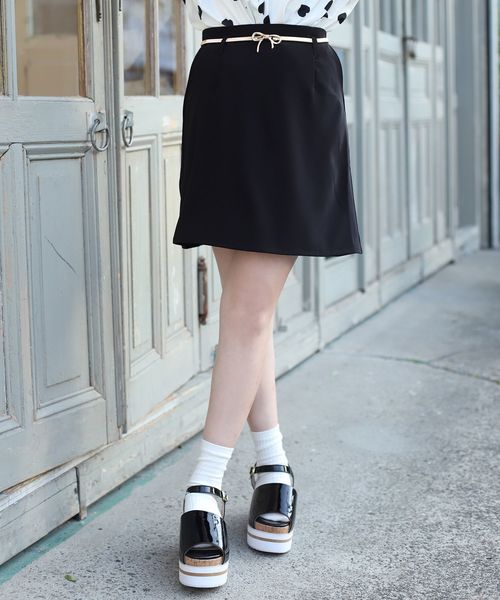 one after another NICE CLAUP（ワンアフターアナザーナイスクラップ）の「リボンベルト付ミニスカート（スカート・レディース・アイボリー/ブラック/ベージュ/ブルー系その他・FREE）」の3枚目の写真
