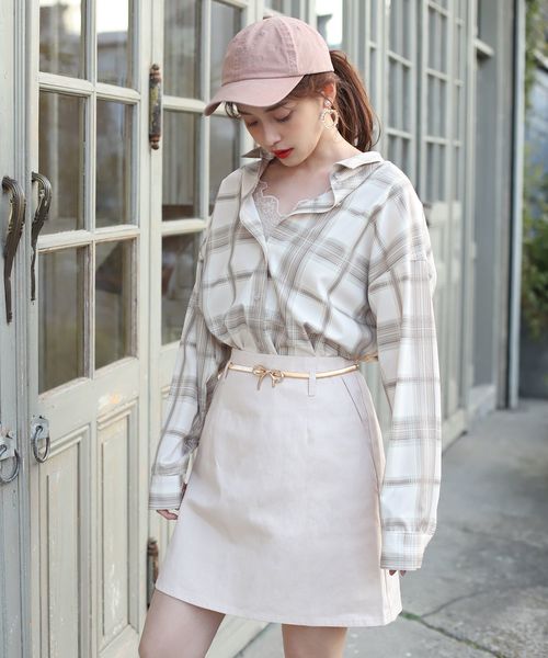 one after another NICE CLAUP（ワンアフターアナザーナイスクラップ）の「リボンベルト付ミニスカート（スカート・レディース・アイボリー/ブラック/ベージュ/ブルー系その他・FREE）」の17枚目の写真