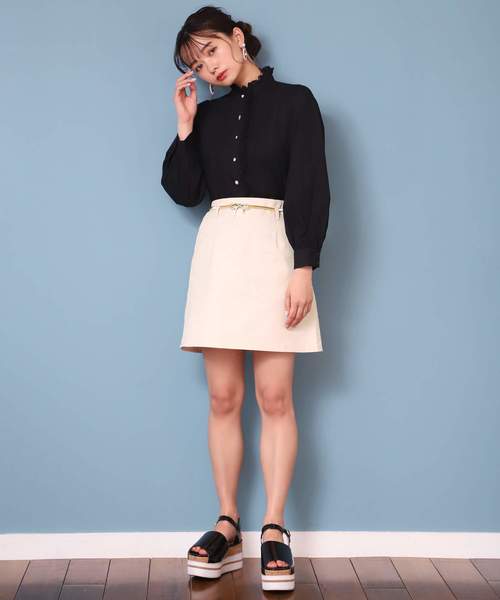 one after another NICE CLAUP（ワンアフターアナザーナイスクラップ）の「リボンベルト付ミニスカート（スカート・レディース・アイボリー/ブラック/ベージュ/ブルー系その他・FREE）」の6枚目の写真
