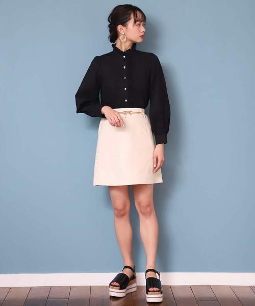 one after another NICE CLAUP（ワンアフターアナザーナイスクラップ）の「リボンベルト付ミニスカート（スカート・レディース・アイボリー/ブラック/ベージュ/ブルー系その他・FREE）」の7枚目の写真