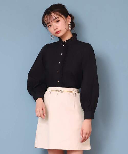 one after another NICE CLAUP（ワンアフターアナザーナイスクラップ）の「リボンベルト付ミニスカート（スカート・レディース・アイボリー/ブラック/ベージュ/ブルー系その他・FREE）」の5枚目の写真