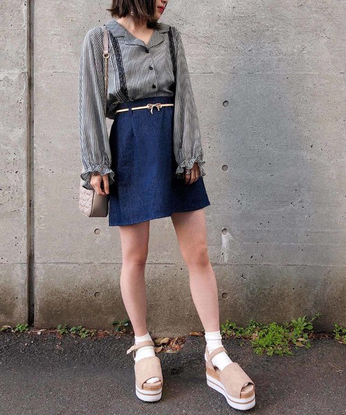 one after another NICE CLAUP（ワンアフターアナザーナイスクラップ）の「リボンベルト付ミニスカート（スカート・レディース・アイボリー/ブラック/ベージュ/ブルー系その他・FREE）」の11枚目の写真