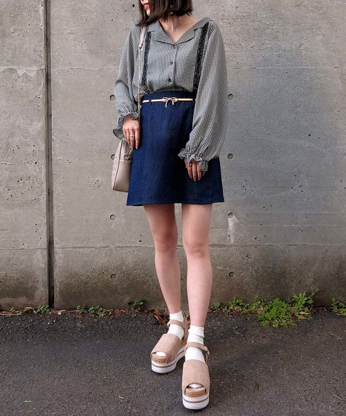 one after another NICE CLAUP（ワンアフターアナザーナイスクラップ）の「リボンベルト付ミニスカート（スカート・レディース・アイボリー/ブラック/ベージュ/ブルー系その他・FREE）」の12枚目の写真