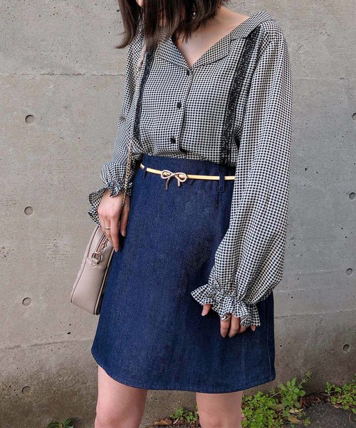 one after another NICE CLAUP（ワンアフターアナザーナイスクラップ）の「リボンベルト付ミニスカート（スカート・レディース・アイボリー/ブラック/ベージュ/ブルー系その他・FREE）」の13枚目の写真