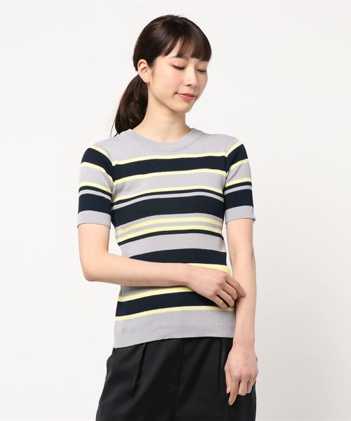 KOBE LETTUCE（コウベレタス）の「マルチボーダー細リブサマーニットトップス（ニット/セーター・レディース・ホワイト系その他/ブラック系その他/グレー系その他/ベージュ系その他/ブルー系その他/ホワイト系その他2・FREE）」の4枚目の写真