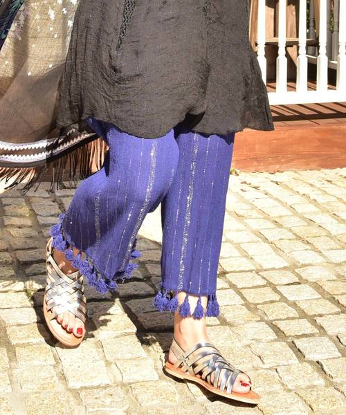 チャイハネ（チャイハネ）の「【チャイハネ】ラメラインフリンジパンツ（その他パンツ・レディース・ホワイト/ネイビー/ブルー/マスタード・FREE）」の3枚目の写真