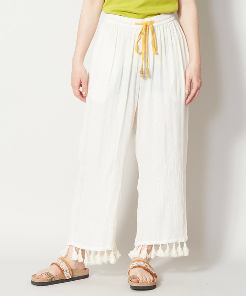 チャイハネ（チャイハネ）の「【チャイハネ】ラメラインフリンジパンツ（その他パンツ・レディース・ホワイト/ネイビー/ブルー/マスタード・FREE）」の2枚目の写真