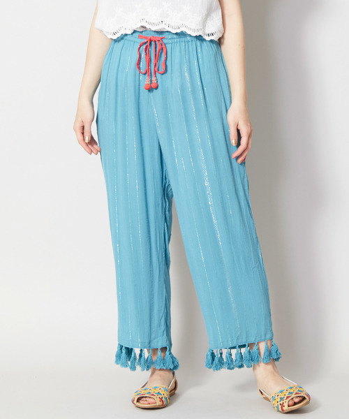 チャイハネ（チャイハネ）の「【チャイハネ】ラメラインフリンジパンツ（その他パンツ・レディース・ホワイト/ネイビー/ブルー/マスタード・FREE）」の4枚目の写真