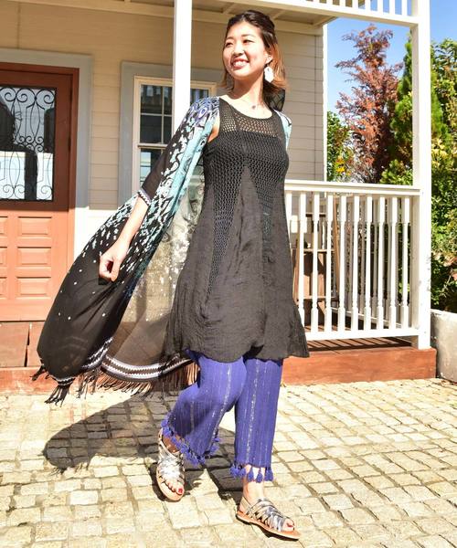 チャイハネ（チャイハネ）の「【チャイハネ】ラメラインフリンジパンツ（その他パンツ・レディース・ホワイト/ネイビー/ブルー/マスタード・FREE）」の6枚目の写真