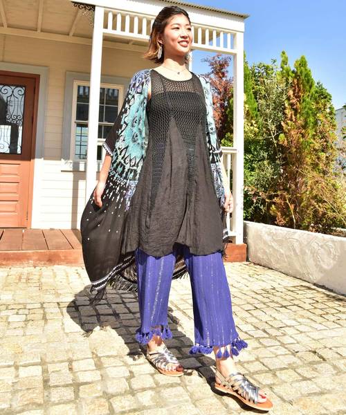 チャイハネ（チャイハネ）の「【チャイハネ】ラメラインフリンジパンツ（その他パンツ・レディース・ホワイト/ネイビー/ブルー/マスタード・FREE）」の7枚目の写真