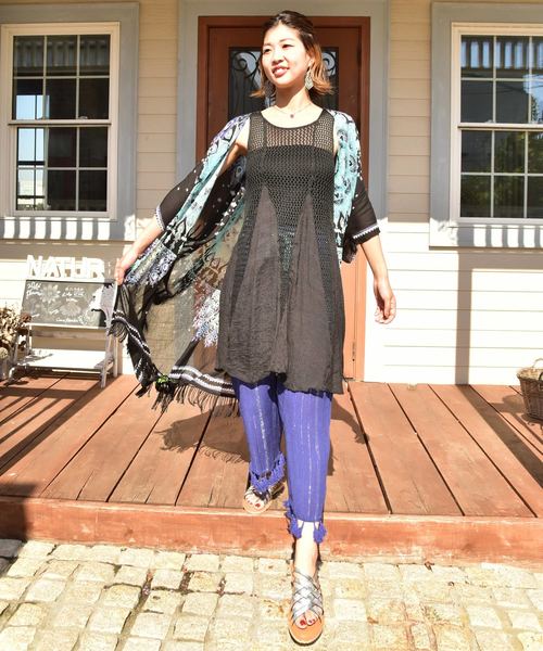 チャイハネ（チャイハネ）の「【チャイハネ】ラメラインフリンジパンツ（その他パンツ・レディース・ホワイト/ネイビー/ブルー/マスタード・FREE）」の8枚目の写真