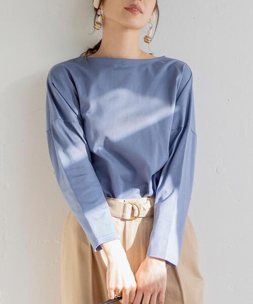 coen（コーエン）の「【WEB限定カラー】ボートネックシャツテールカットソー#（Tシャツ/カットソー・レディース・オフホワイト/ブラック/ベージュ/ブラウン/ネイビー/ナチュラル/ライトブルー/ケリー/コバルトブルー/ダークグレー・FREE）」の10枚目の写真