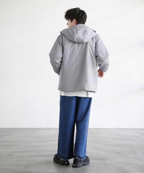 XL アヴィレックス 機能中綿エコダウン ハイネックボリュームダウン ブルー系 アウター メンズ 冬 ボリュームフード 中綿入りジャケット