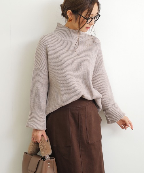 andme(アンドミー)の「ハイネックもちもちボリュームリブニットトップス(ニット/セーター・レディース・ベージュ/グレー系その他/オフホワイト/グレー/ブラック・L/M)」の5枚目の写真