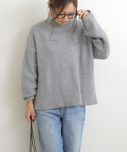 andme(アンドミー)の「ハイネックもちもちボリュームリブニットトップス(ニット/セーター・レディース・ベージュ/グレー系その他/オフホワイト/グレー/ブラック・L/M)」の1枚目の写真