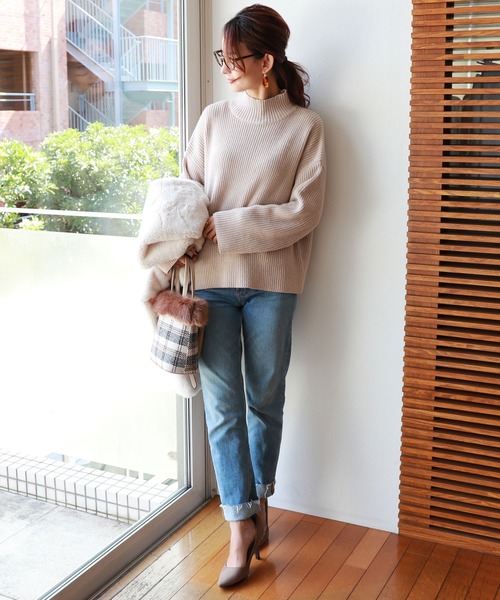 andme(アンドミー)の「ハイネックもちもちボリュームリブニットトップス(ニット/セーター・レディース・ベージュ/グレー系その他/オフホワイト/グレー/ブラック・L/M)」の9枚目の写真