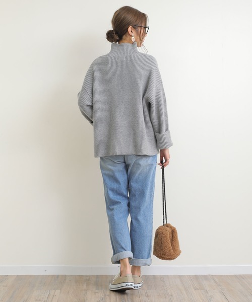 andme(アンドミー)の「ハイネックもちもちボリュームリブニットトップス(ニット/セーター・レディース・ベージュ/グレー系その他/オフホワイト/グレー/ブラック・L/M)」の16枚目の写真