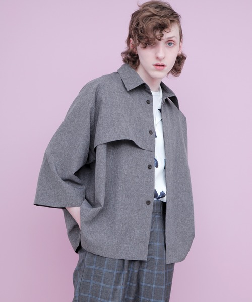 EMMA CLOTHES（エマクローズ）の「ポリトロ ビッグシルエットヨークトレンチシャツ (EMMA CLOTHES)（シャツ/ブラウス・メンズ・ライトグレー/ブラック/グレー系その他/ベージュ系その他・FREE）」の14枚目の写真