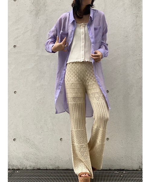 one way（ワンウェイ）の「シアーロングシャツ（シャツ/ブラウス・レディース・ベージュ/パープル/ライトグリーン・FREE）」の7枚目の写真