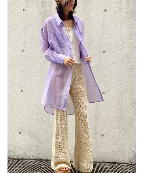 one way（ワンウェイ）の「シアーロングシャツ（シャツ/ブラウス・レディース・ベージュ/パープル/ライトグリーン・FREE）」の8枚目の写真