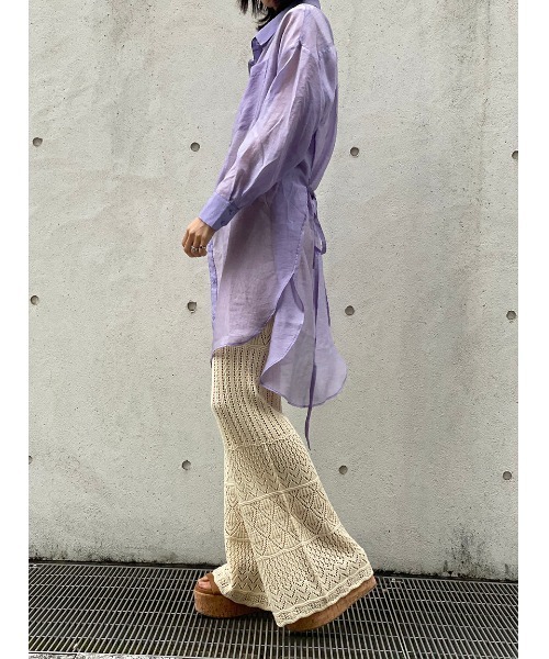 one way（ワンウェイ）の「シアーロングシャツ（シャツ/ブラウス・レディース・ベージュ/パープル/ライトグリーン・FREE）」の9枚目の写真