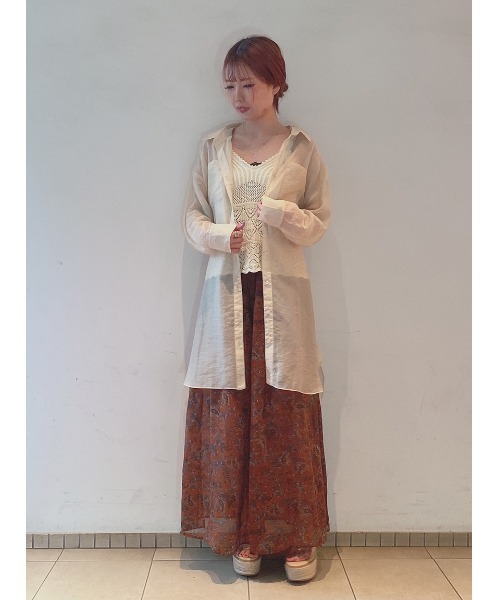 one way（ワンウェイ）の「シアーロングシャツ（シャツ/ブラウス・レディース・ベージュ/パープル/ライトグリーン・FREE）」の10枚目の写真