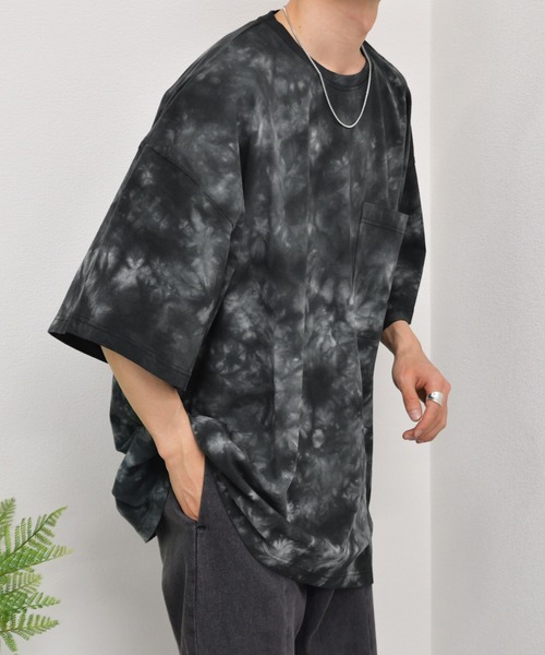 kutir（クティール）の「タイダイ柄ビッグTシャツ（Tシャツ/カットソー・メンズ・ベージュ/ネイビー/ブラック・LARGE/MEDIUM）」の4枚目の写真