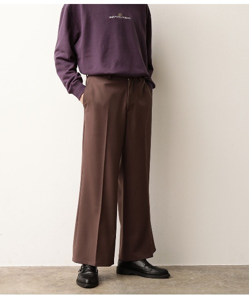 JUNRED(ジュンレッド)の「テクスチャーTRワイドフレアパンツ(スラックス・メンズ・ブラック/ダークブラウン・L/S/M)」の12枚目の写真