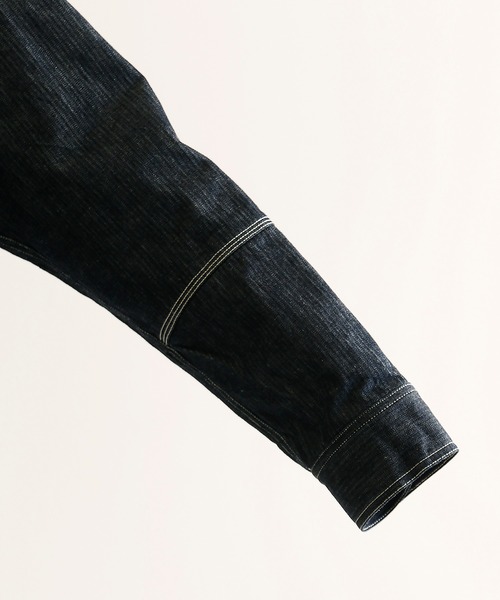 KIIT(キート)の「KIIT キート / ヘリンボーンデニムジャケット カバーオール 2WAY 配色ステッチ スタンドカラー ドロップショルダー ワイド ボックス ビッグシルエット / KIK-Y98B-003(デニムジャケット・メンズ・インディゴブルー・1/2/3)」の12枚目の写真