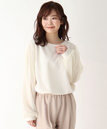 ◆【M-LL】チュールスリーブ カットソー