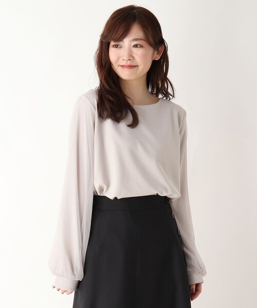 pink adobe（ピンクアドベ）の「◆【M-LL】チュールスリーブ カットソー（Tシャツ/カットソー・レディース・グレー/ナチュラル/ブラック・42/38/40）」の3枚目の写真