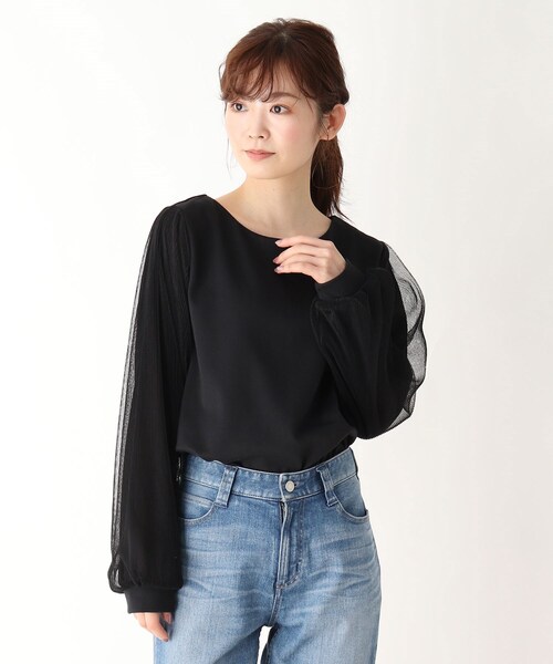 pink adobe（ピンクアドベ）の「◆【M-LL】チュールスリーブ カットソー（Tシャツ/カットソー・レディース・グレー/ナチュラル/ブラック・42/38/40）」の2枚目の写真