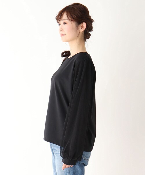 pink adobe（ピンクアドベ）の「◆【M-LL】チュールスリーブ カットソー（Tシャツ/カットソー・レディース・グレー/ナチュラル/ブラック・42/38/40）」の4枚目の写真