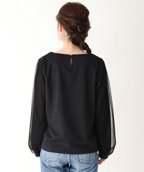 pink adobe（ピンクアドベ）の「◆【M-LL】チュールスリーブ カットソー（Tシャツ/カットソー・レディース・グレー/ナチュラル/ブラック・42/38/40）」の10枚目の写真