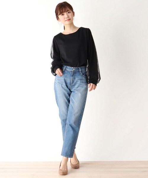 pink adobe（ピンクアドベ）の「◆【M-LL】チュールスリーブ カットソー（Tシャツ/カットソー・レディース・グレー/ナチュラル/ブラック・42/38/40）」の8枚目の写真