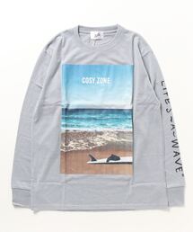 『16/-天竺』サーフプリント長袖Tシャツ