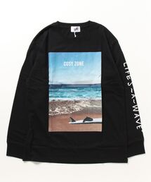 『16/-天竺』サーフプリント長袖Tシャツ